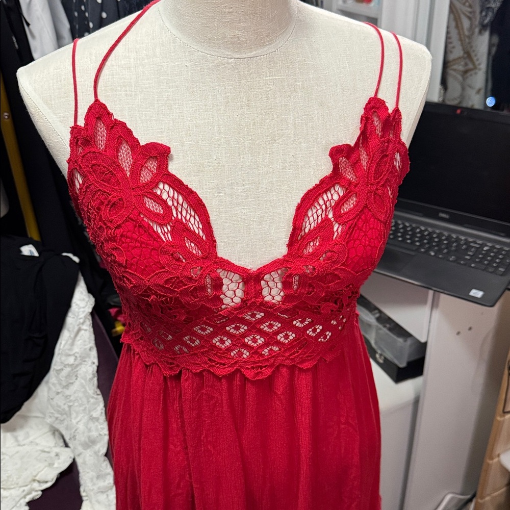 Red Free People Crochet Top Dress